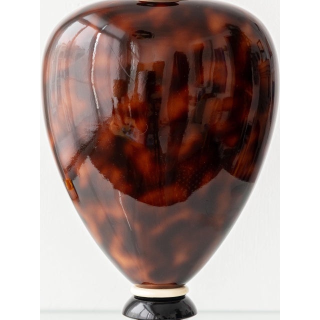 Tall French Hollywood Regency faux tortoiseshell high-gloss ceramic table lamp, circa 1970s — quintessential Parisian...