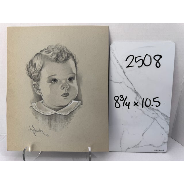 1940s Original t.e. Schrock Signed Graphite Illustration of Child Portrait, 10.5 × 8.25 In. For Sale In Atlanta - Image 6 of 6