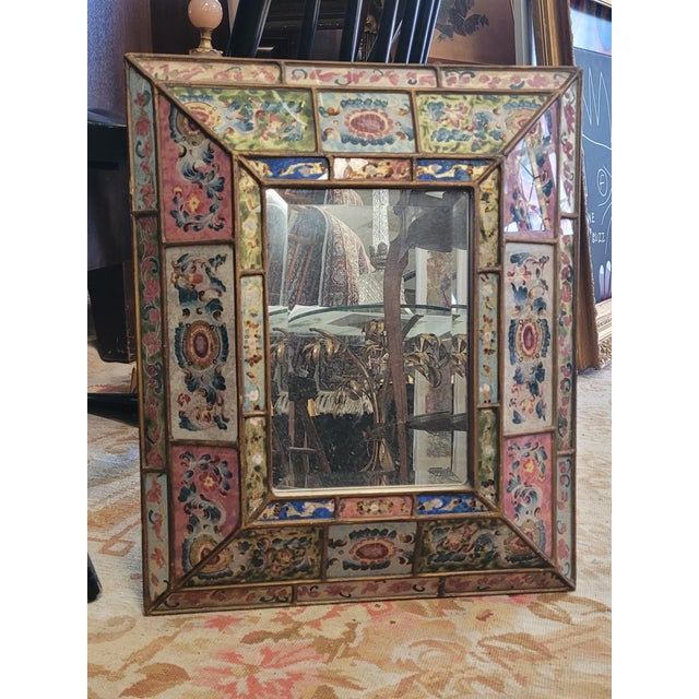 Mission Beautiful Diminutive Reverse Painted Vintage Mirror For Sale - Image 3 of 10