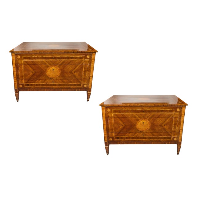 Walnut and Pearwood Veneered Marquetry Chests - A Pair For Sale