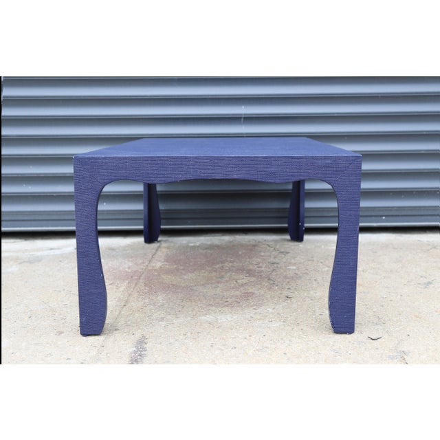 Textile Carl Springer Style Blue Raffia Coffee Table For Sale - Image 7 of 8