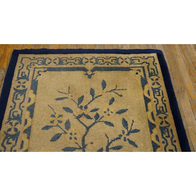 1920s 1920s Beige Floral Antique Chinese Peking Rug 3' 2'' X 4' 10'' Knotted Wool Carpet For Sale - Image 5 of 9