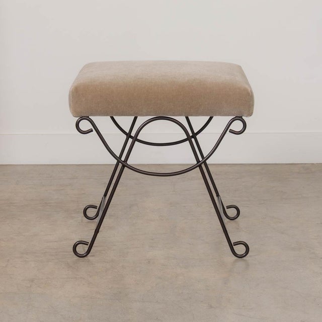French Panoplie Iron Loop Stool, Brown Mohair For Sale - Image 3 of 10