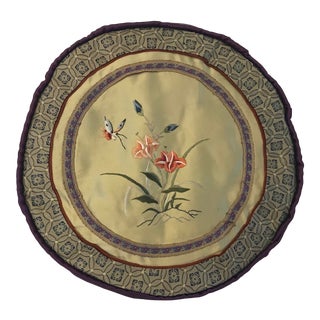 Vintage Round Asian Silk Pillow For Sale