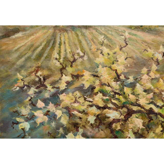 1980s Vineyard Estate Winery Landscape With Grape Vines in Oil on Canvas-Wrapped Board by Jeane Kluga For Sale - Image 5 of 8