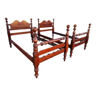 Vintage Cherry Cannonball Twin Beds From Davis Cabinet Company - a Pair For Sale