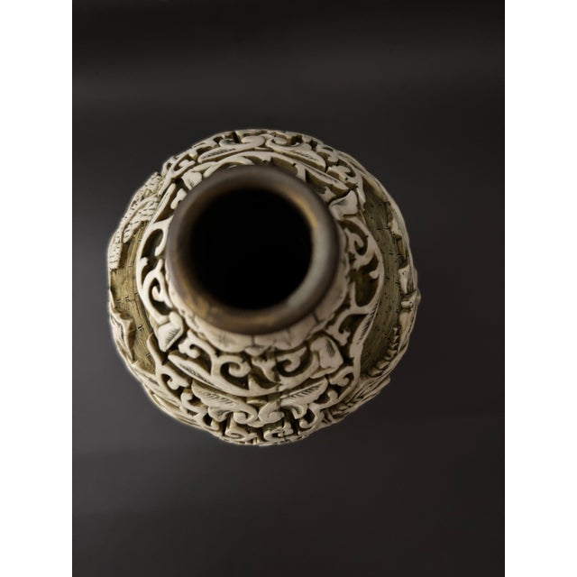 Early 20th Century Vintage Chinese Style Carved White Cinnabar Resin Double Gourd Vase Faux Ivory For Sale - Image 5 of 8