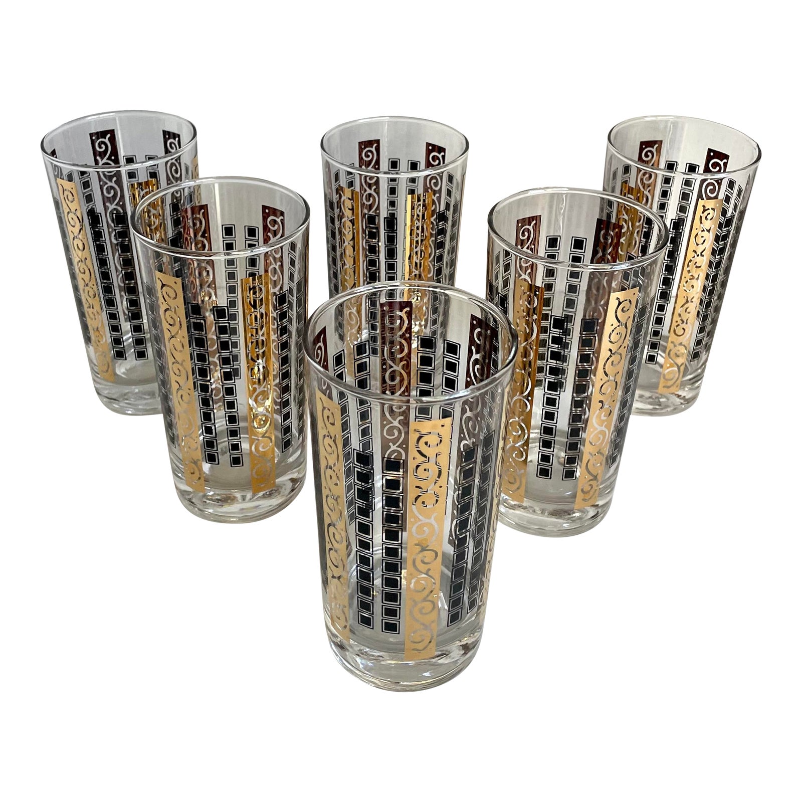 Vintage Black and Gold Tall Tumbler Glasses Set of 6 Chairish