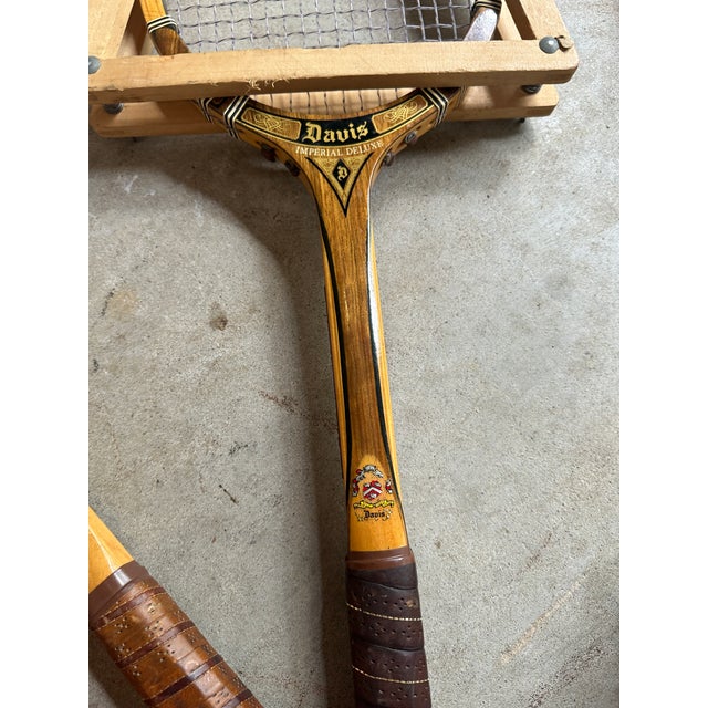 Brown Vintage Collection of Wooden Tad Davis Tennis Rackets With Covers For Sale - Image 8 of 11