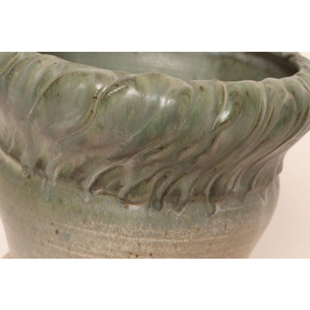 Vintage Green and Beige Speckled Ceramic Planter With Saucer by Deanna Nichols For Sale - Image 14 of 18