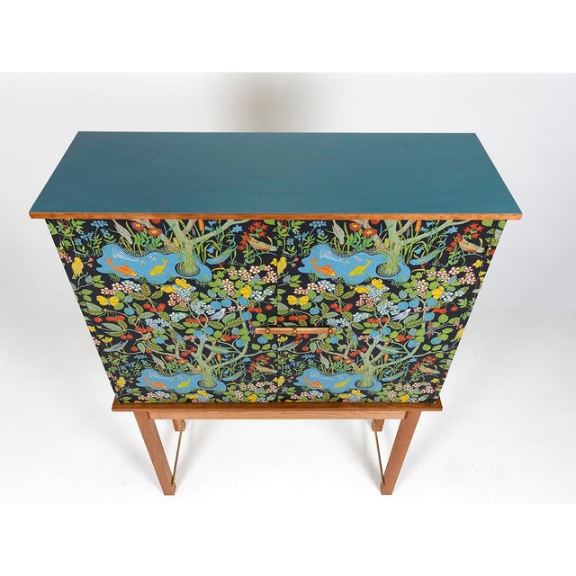 Beautiful Ivy Cabinet, Cherry, Brass, Josef Frank 'Paradiset' Wallpaper For Sale In Miami - Image 6 of 12
