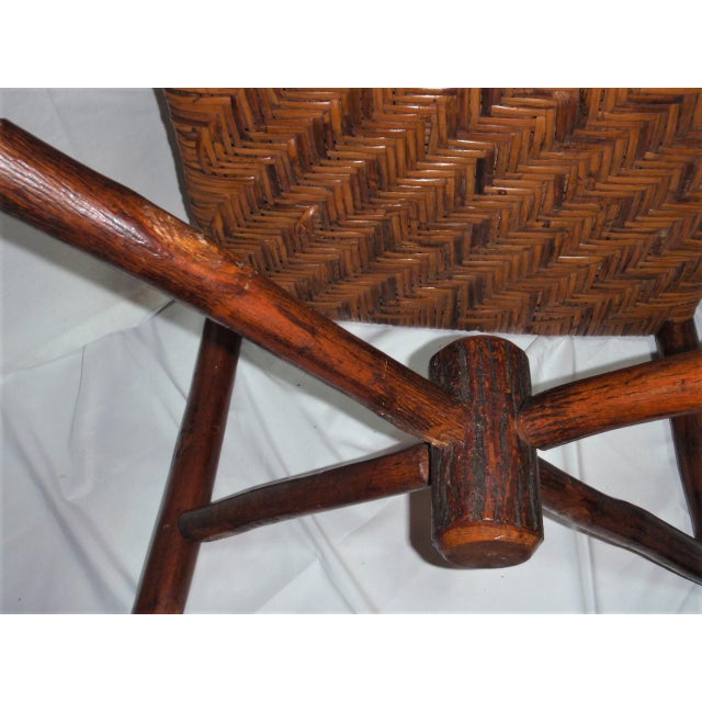 Early 20th Century Antique Hickory Rustic Adirondack End Table Logs and Herringbone Weave 2 For Sale In Wichita - Image 6 of 12