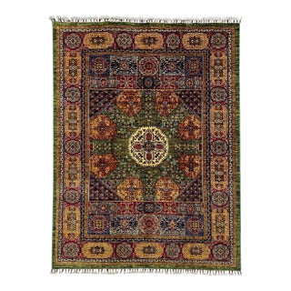 Green Mamluk Natural Dye Wool Rug, 5'2" X 6'11" For Sale