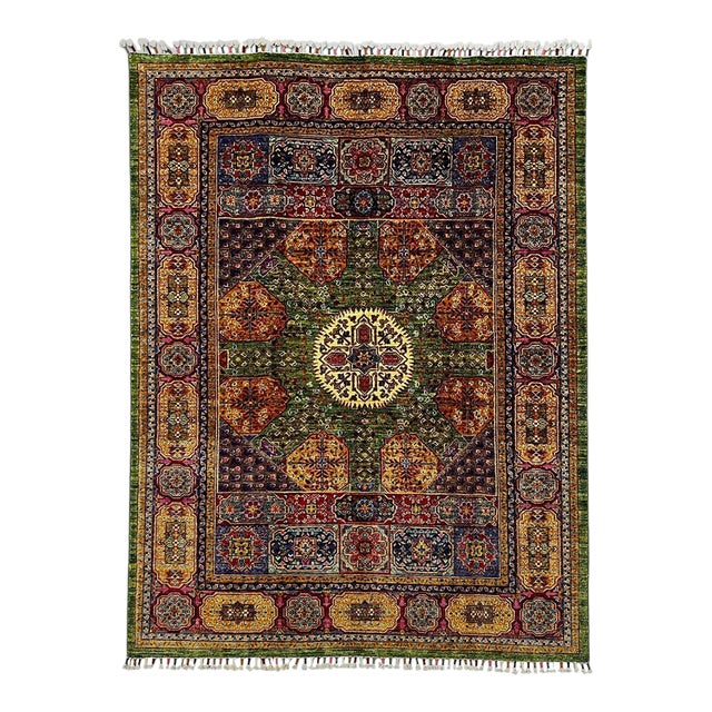 Green Mamluk Natural Dye Wool Rug, 5'2" X 6'11" For Sale