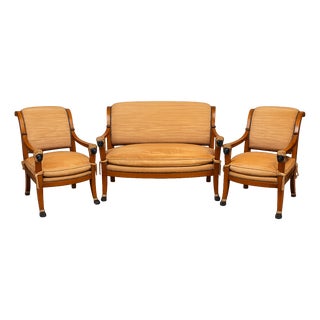 French Neoclassical Conversation Sofa and Armchairs from Maison Rémy Paris, 1986, Set of 3 For Sale