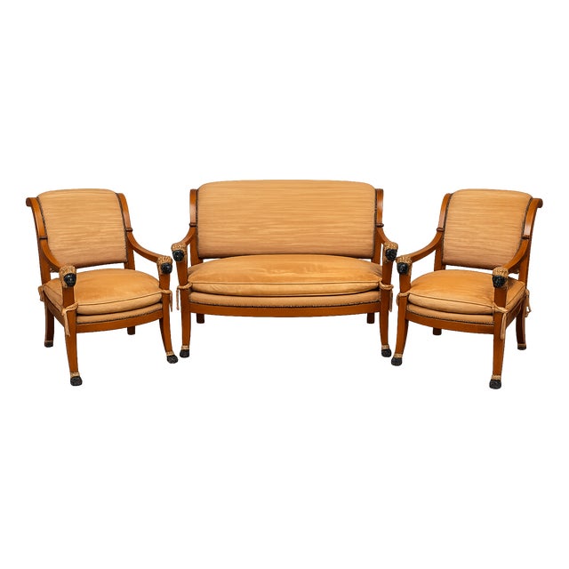 French Neoclassical Conversation Sofa and Armchairs from Maison Rémy Paris, 1986, Set of 3 For Sale