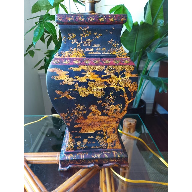 Late 20th Century Frederick Cooper Attributed Chinoiserie Lamp With Silk Pagoda Shade For Sale - Image 10 of 10