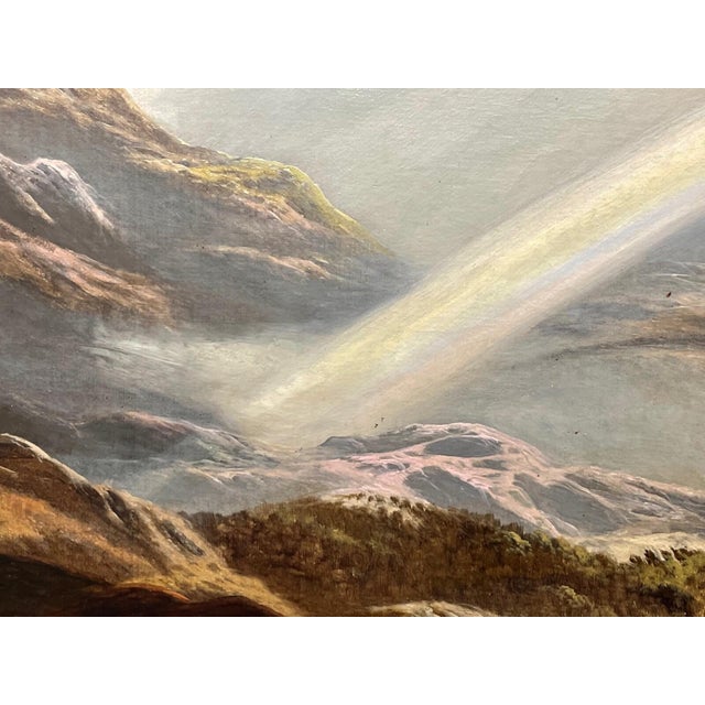 Wood Antique Victorian Oil Painting — Snowdon, Wales — Charles Leslie (Signed & Dated 1878) Title: A Summer Shower Passing Over the Snowdon Range For Sale - Image 7 of 15