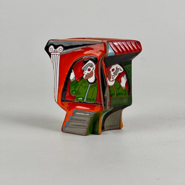 1990s Katya Apekina Enameled Ceramic Art Sculpture With Figures in Windows, Circa 1990s For Sale - Image 5 of 10