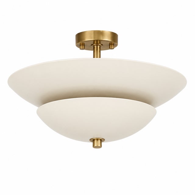 Handcrafted Pure Brass Flush Mount Ceiling Light, Ivory Dome Semi Flush Mount, Brass Ceiling Fixture for Bedroom, Hallway, Kitchen, Entryway For Sale - Image 11 of 12