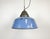 Industrial hanging lamp manufactured by Szarvasi Vas - Fém in Hungary during the 1960s. It features a blue enamel shade,...