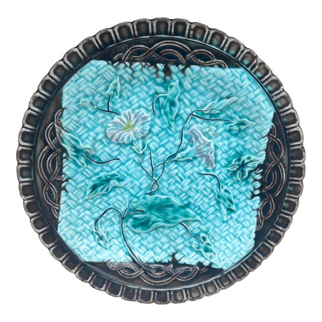 German Majolica Morning Glory Plate Circa 1900 For Sale