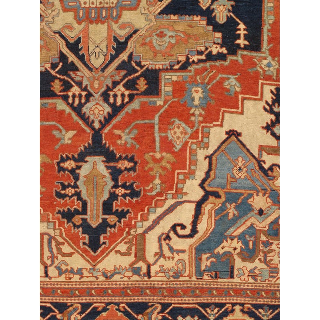 Blue Antique Persian Serapi Carpet Handmade Oriental Rug Light Blue, Ivory, Rusty Red For Sale - Image 8 of 12