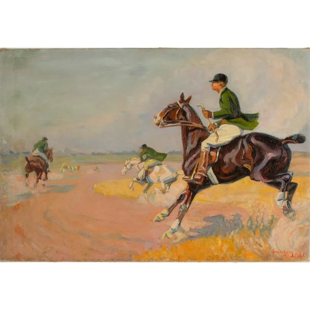Realism 1921 Impressionist Style Landscape with Jockeys Oil Painting by István Csengery For Sale - Image 3 of 11