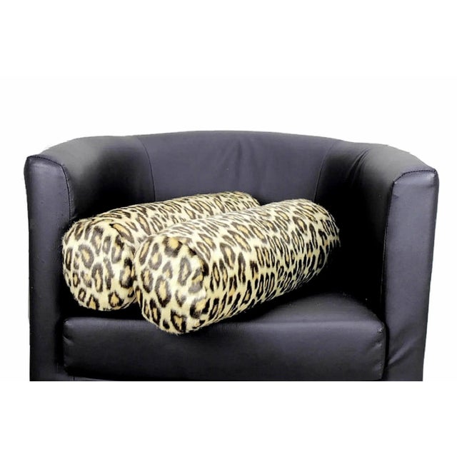 Contemporary Vintage Leopard Fur Velvet Bolster Pillows - a Pair For Sale - Image 3 of 13