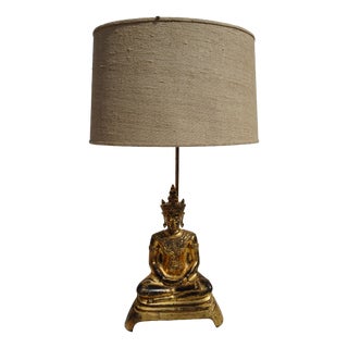 Ayutthaya Phra Chai Bronze Adjustable Gilded Table Lamp, 1960s For Sale