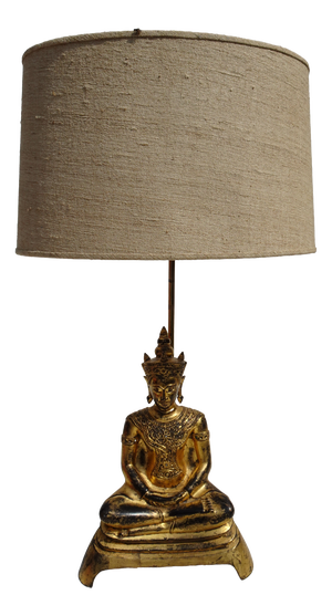 Ayutthaya Phra Chai Bronze Adjustable Gilded Table Lamp, 1960s