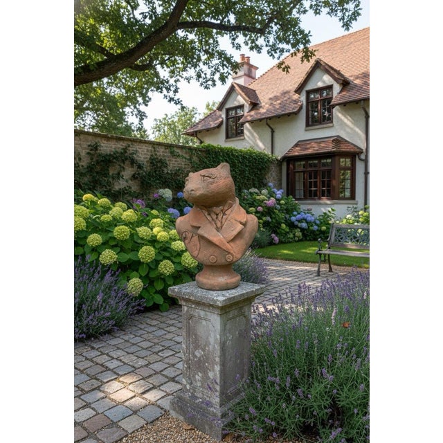 1990s Badger Bust in Tailcoat – Terracotta Finished Cast Stone For Sale - Image 9 of 10