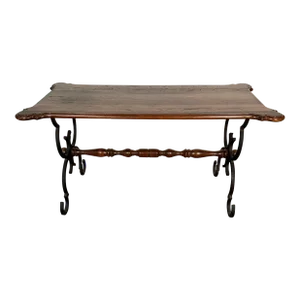 Mid 20th Century Table With Wrought Iron Base