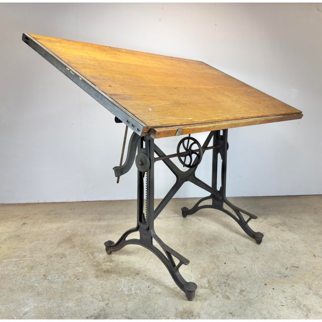 Antique Industrial Cast Iron Drafting / Drawing / Architects Table by Keuffel and Esser Co., New York For Sale - Image 4 of 12