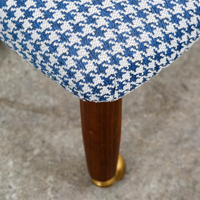 Mid Century Danish Modern Tripod Ottoman 3 Legs Wood Rolling Blue White Triangle For Sale - Image 9 of 12
