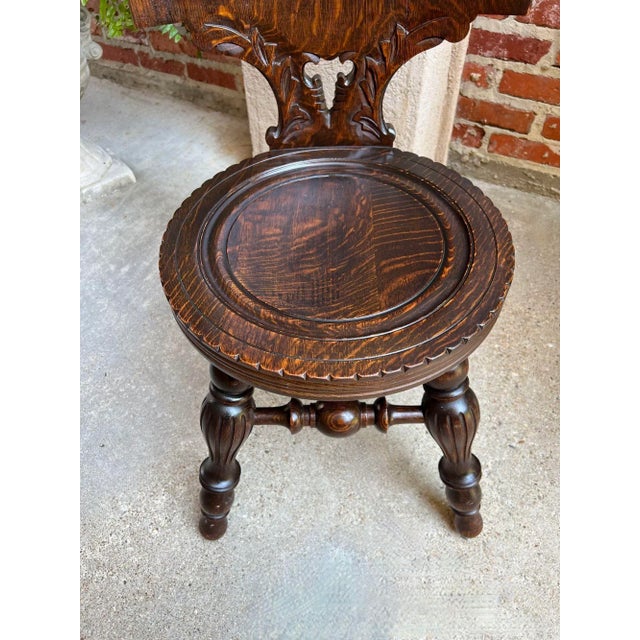 Antique English Pub Chair Fireplace Hearth Carved Tiger Oak Breton