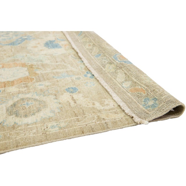 Light Brown Contemporary Sultanabad Floral Wool Rug by Apadana For Sale - Image 4 of 10
