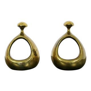 Mid Century Modern Ben Siebel Brass Bookends Table Sculptures- A Pair For Sale