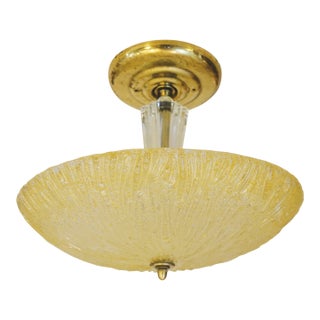 Art Deco Thick Slag Glass Lalique Style Saucer Light Hanging Ceiling Lamp 1930's For Sale