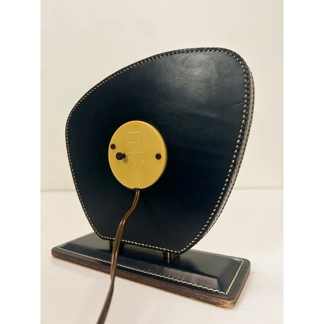 Black Leather Table Clock attributed to Jacques Adnet, 1950s For Sale - Image 8 of 9
