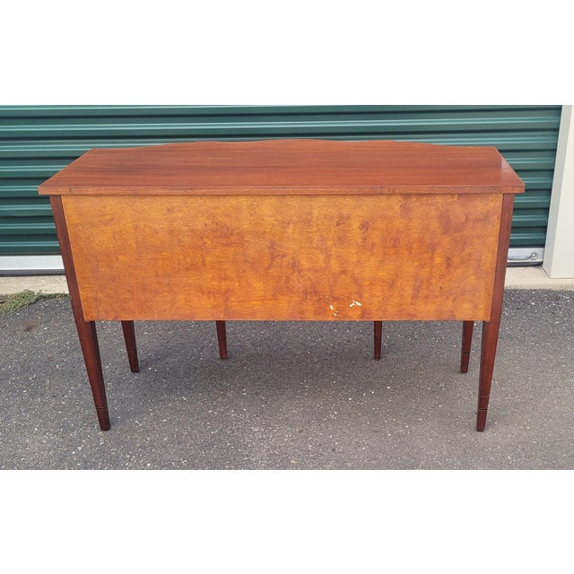 Fine antique American Hepplewhite style vanity or small server. Features Bellflower, Eagle & Shield inlay, two side...