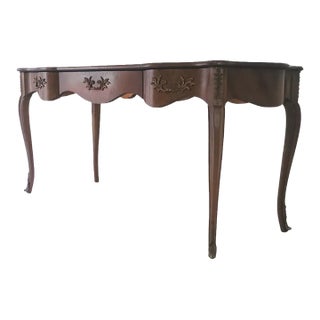 Vintage French Walnut Leather Top Long Desk For Sale