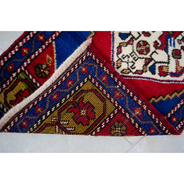 Royal Blue 1970s Hand Made Small Turkish Rug. DoorMat Entry Decor Kitchen Mat Baht Mat - 20'' X 44'' For Sale - Image 8 of 13