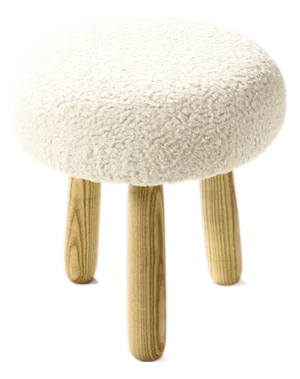 Custom Awassi Tripod Ottoman Footstool — Turned Ash Legs — Pearl Bouclé