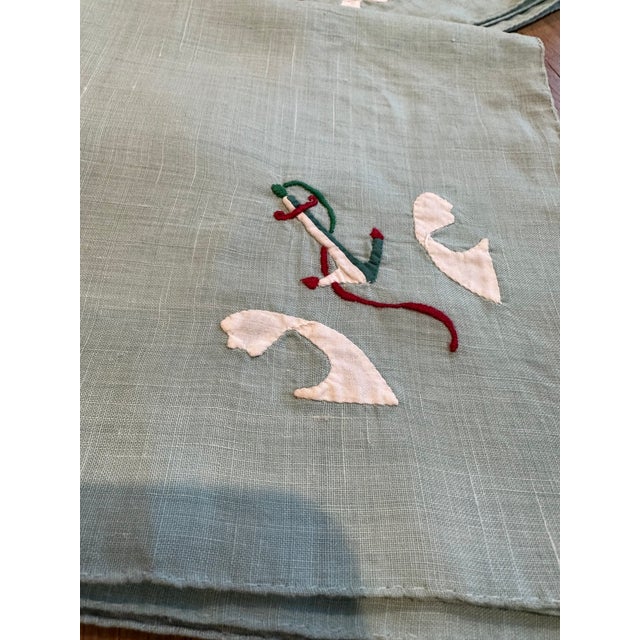 Nautical Linen Cloth Napkins Hand Appliqué- Set of 5 For Sale - Image 6 of 6