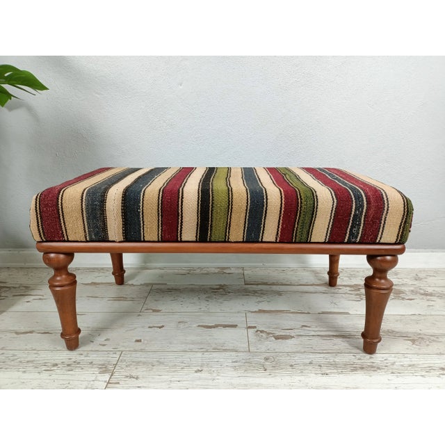 Hand Woven Kilim Rug Upholstered Bench For Sale - Image 10 of 10