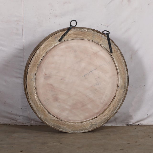 1900 - 1909 Antique Indian Bleached Teakwood “Wagon Wheel” Round Mirror For Sale - Image 5 of 5