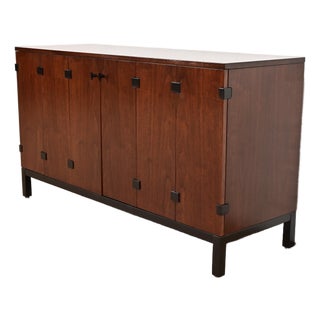 Milo Baughman for Directional Walnut and Ebonized Sideboard Credenza, Newly Refinished For Sale
