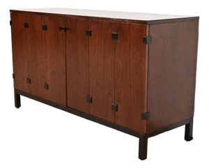 Milo Baughman for Directional Walnut and Ebonized Sideboard Credenza, Newly Refinished
