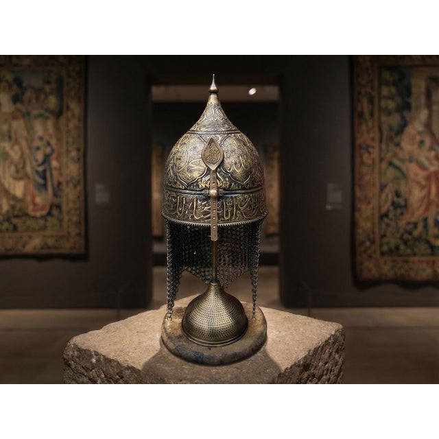 Brass Etched Surah Al-Fath Helm With Chainmail For Sale - Image 8 of 18